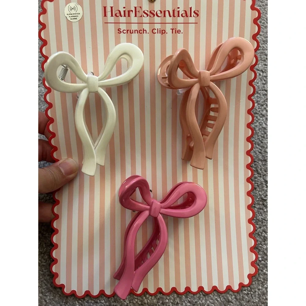 Hair Essentials Bow Claw Clip Set Womens OS Pink Cream NEW 3-Pack Hair Accessory